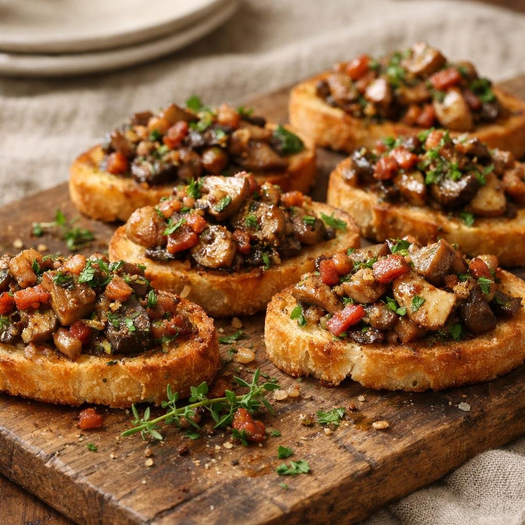 Crostini cèpes lardons