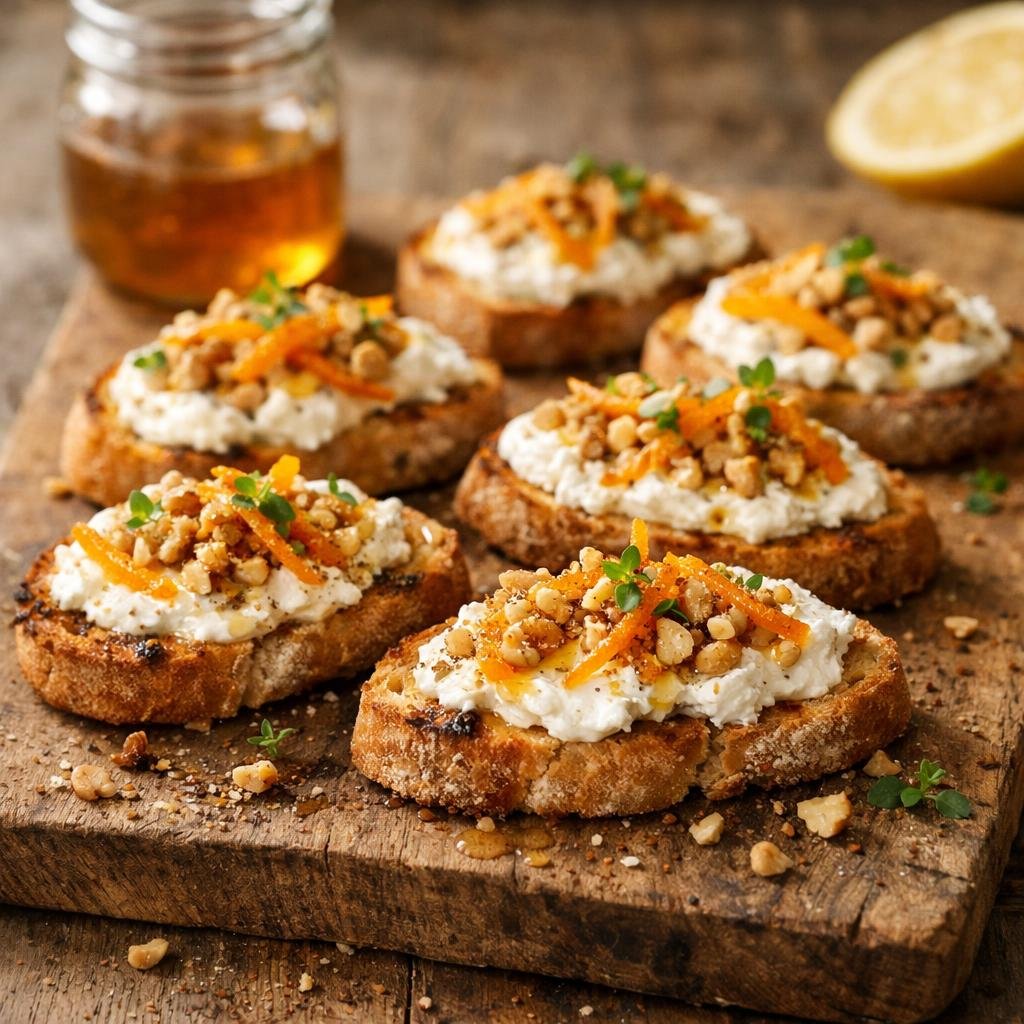 Crostini ricotta miel