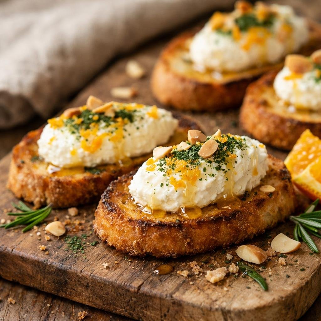 crostini ricotta spiruline
