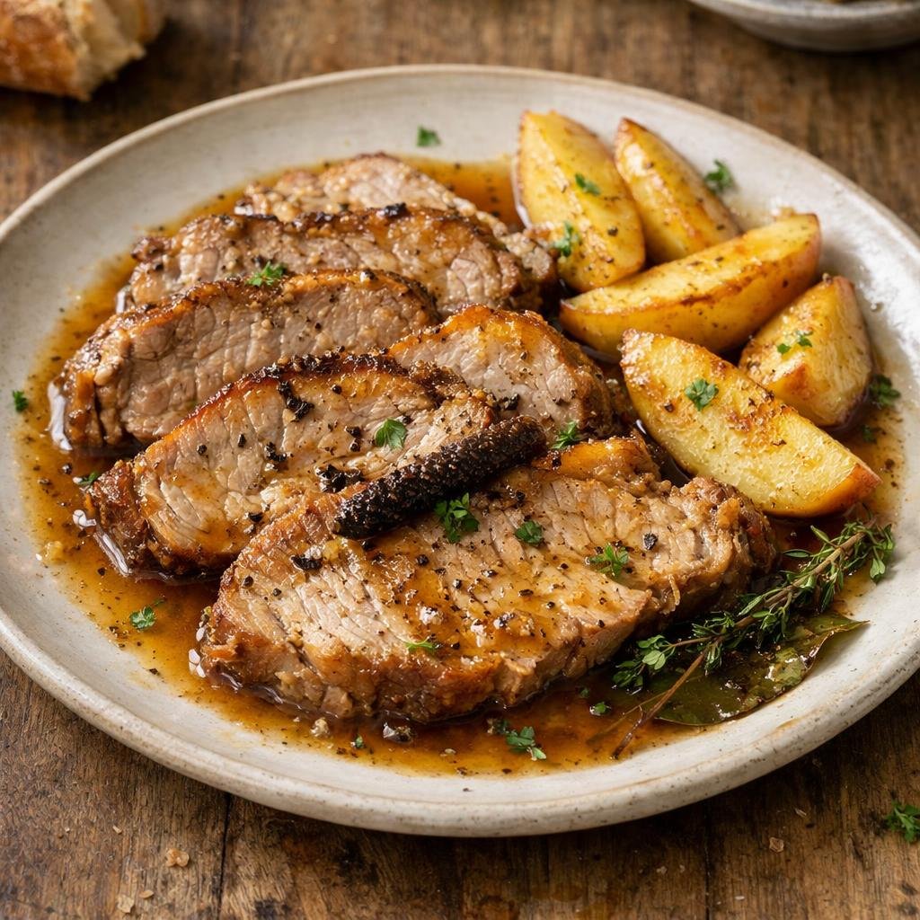 échine de porc braisée au cidre