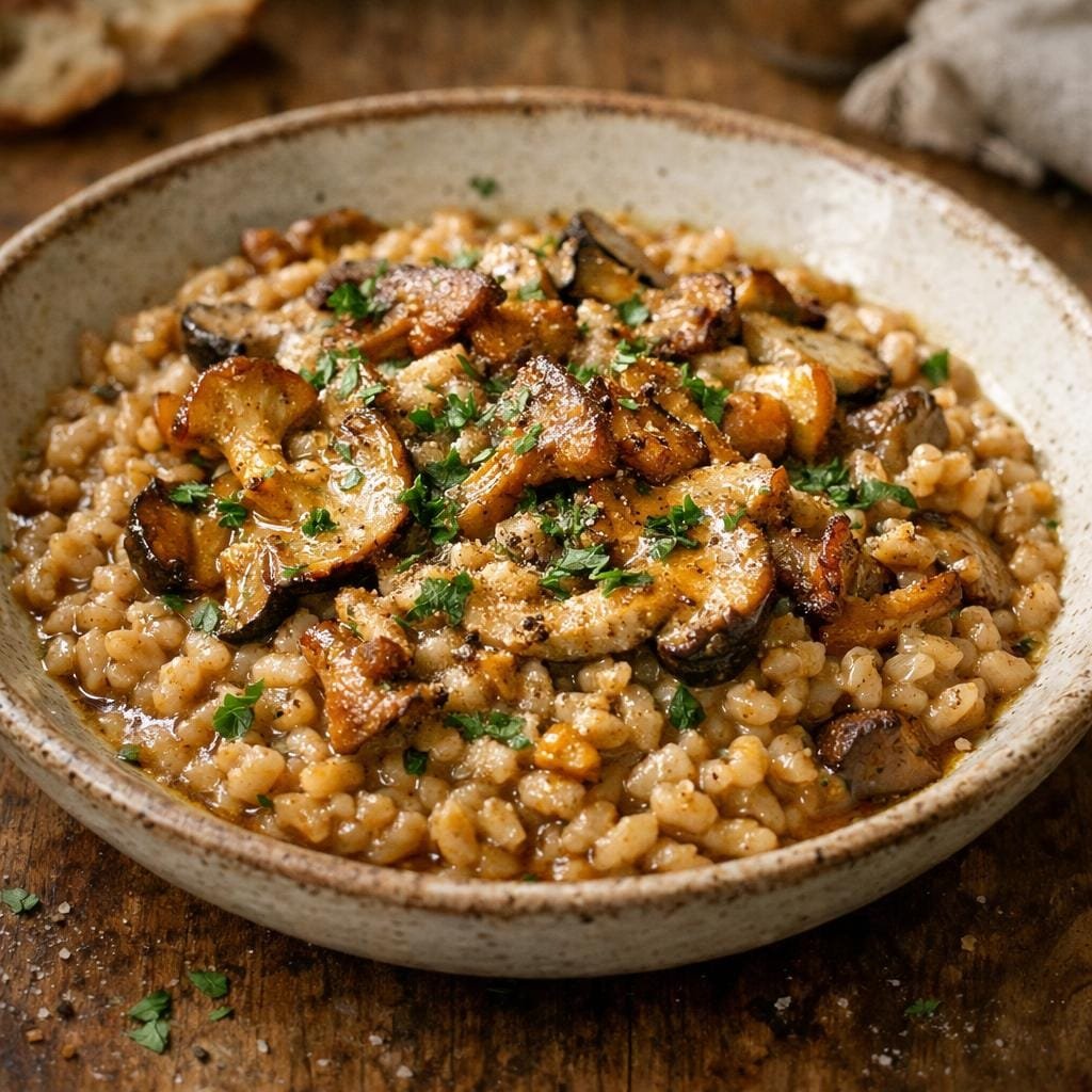 épeautre crémeux champignons