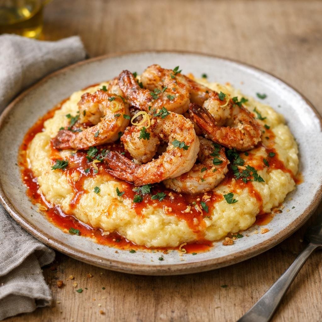Gambas rôties polenta
