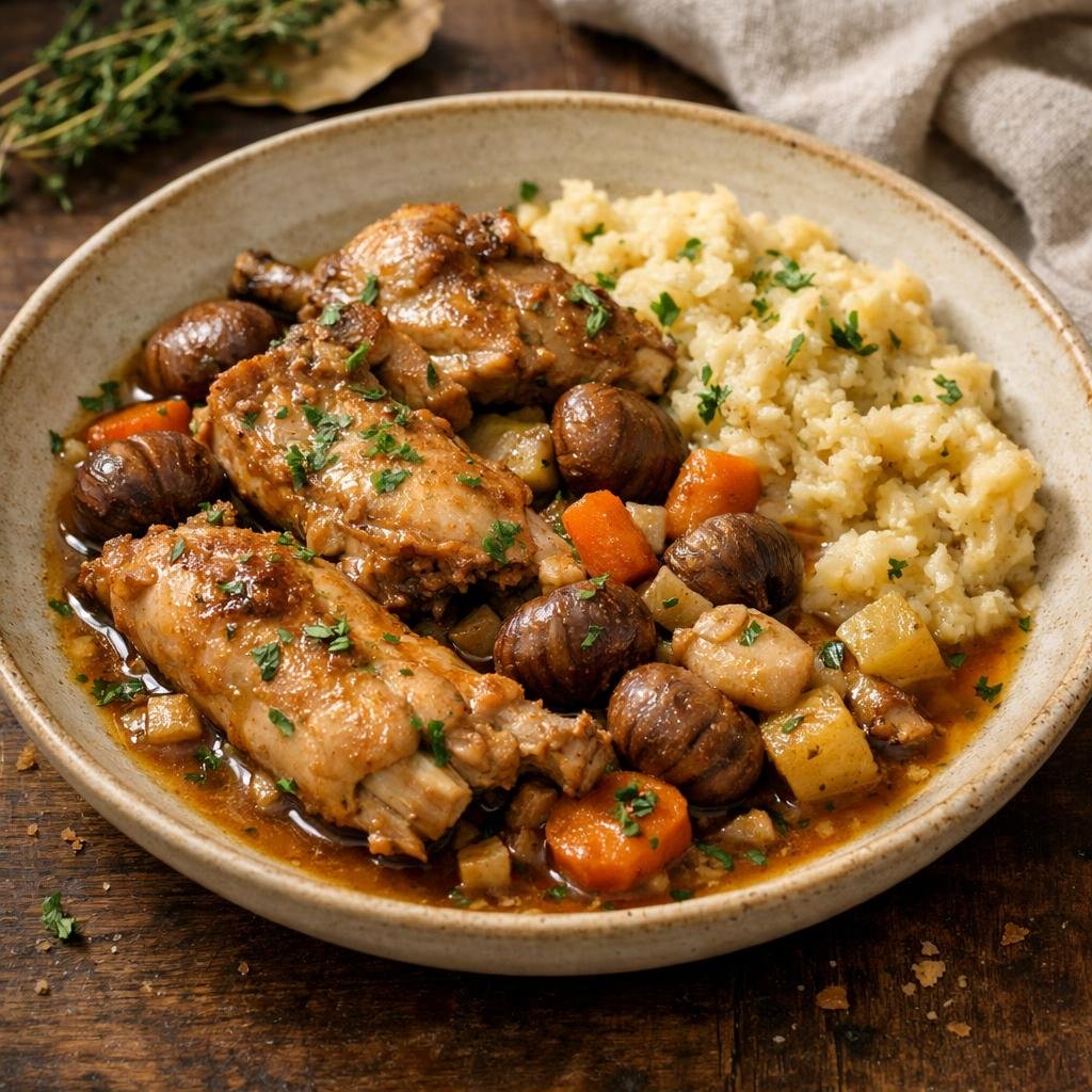 Lapin confit aux châtaignes