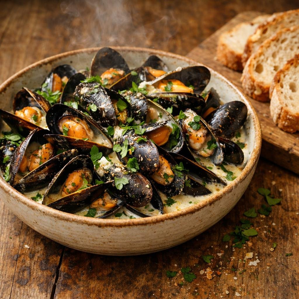 Moules à la crème livèche