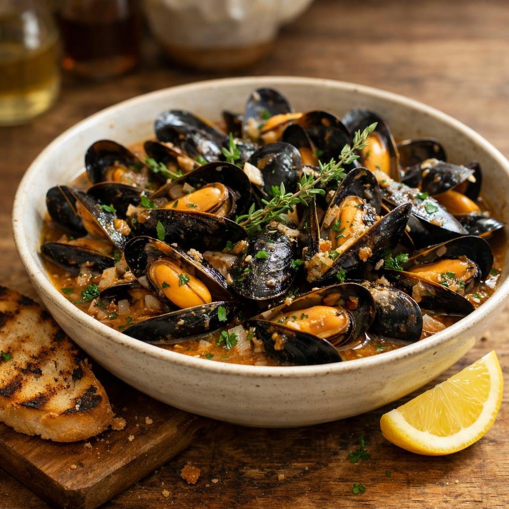 Moules au cidre caroube