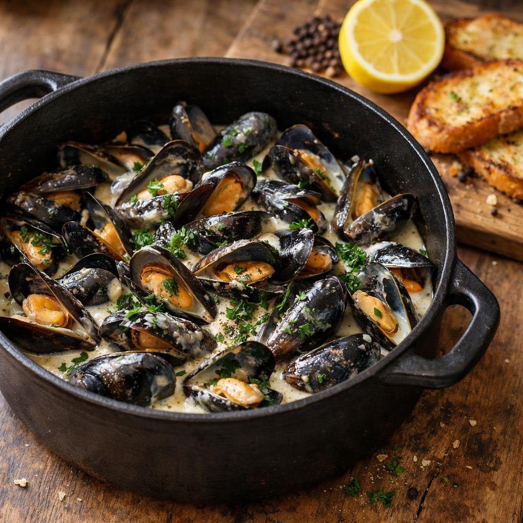 Moules au cidre et poivre