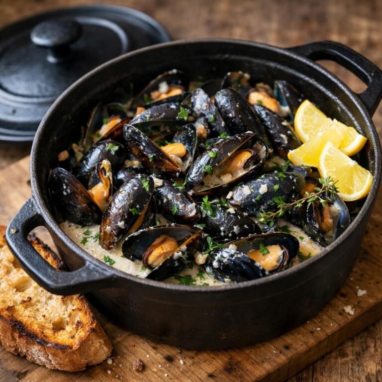 Moules au cidre et ail noir