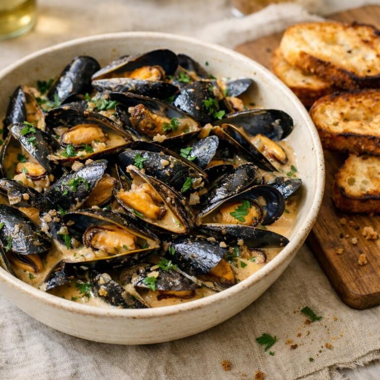 Moules au cidre et pain d'épices