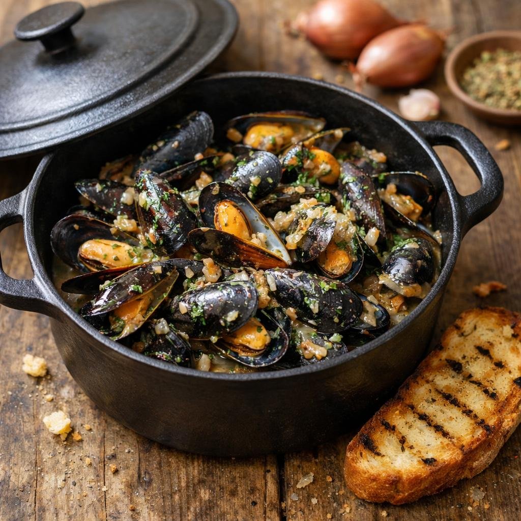 Moules au cidre persillées