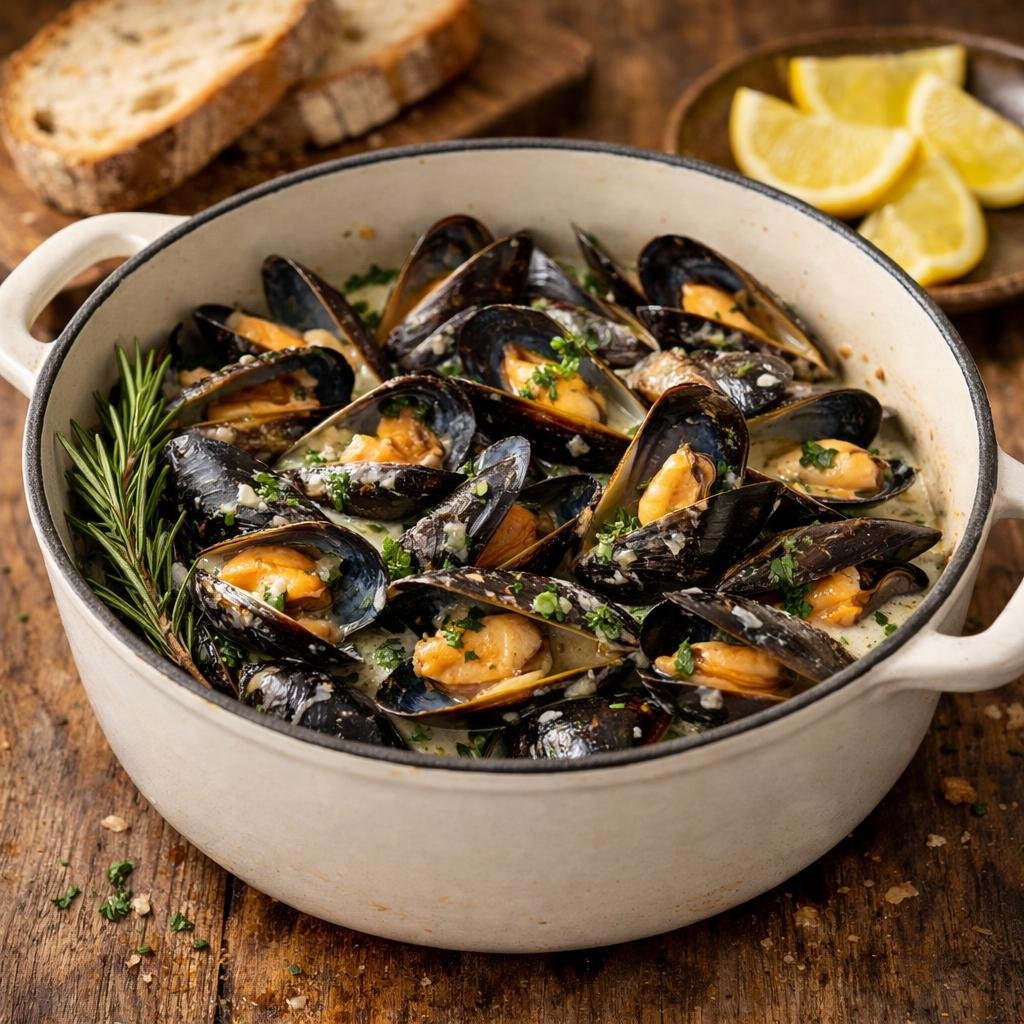 Moules au cidre romarin