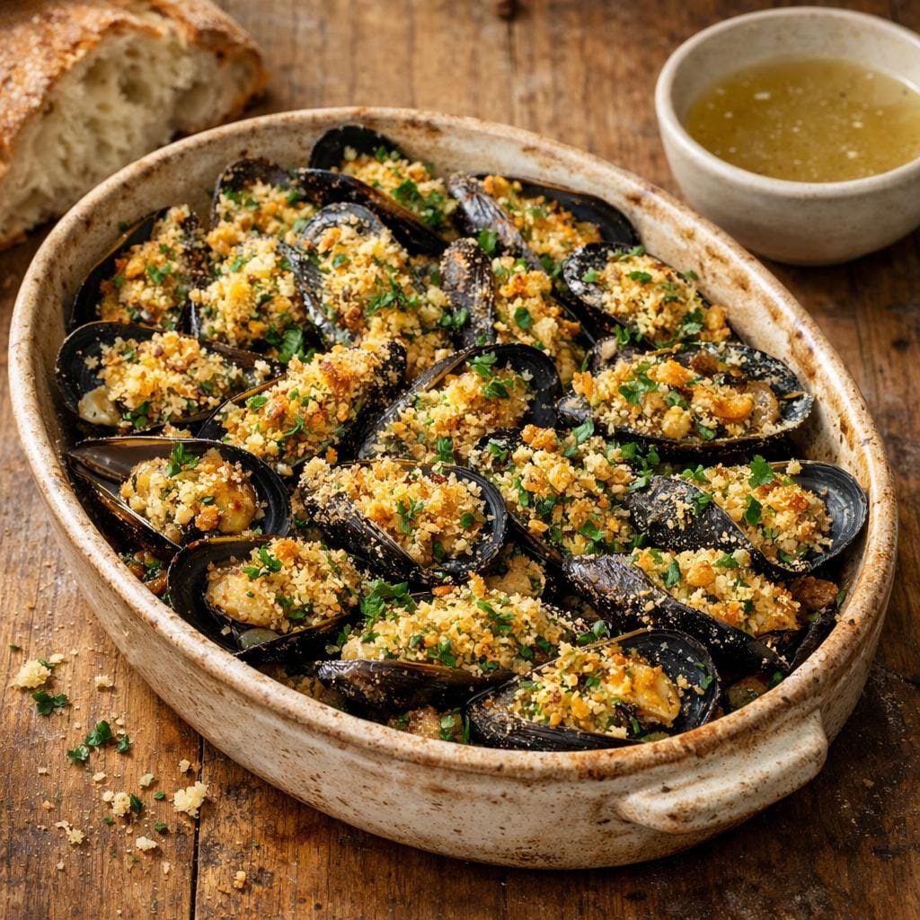Moules gratinées ail herbes