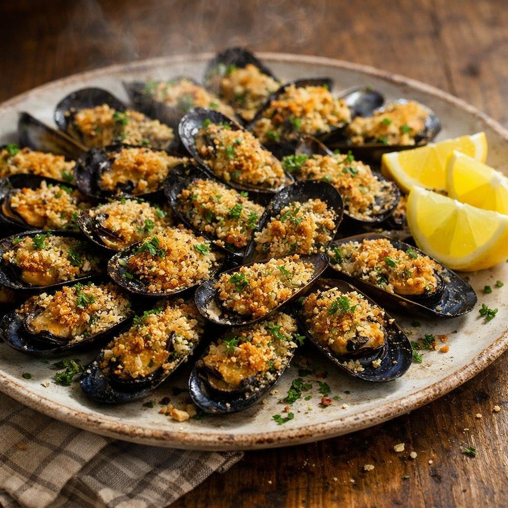 Moules gratinées au four
