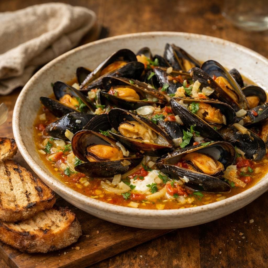 Moules marinières pimentées