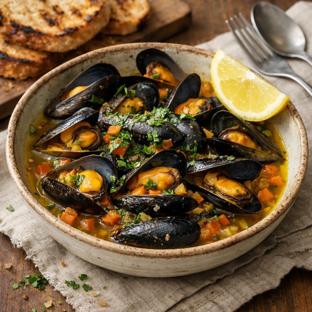 Moules au curcuma