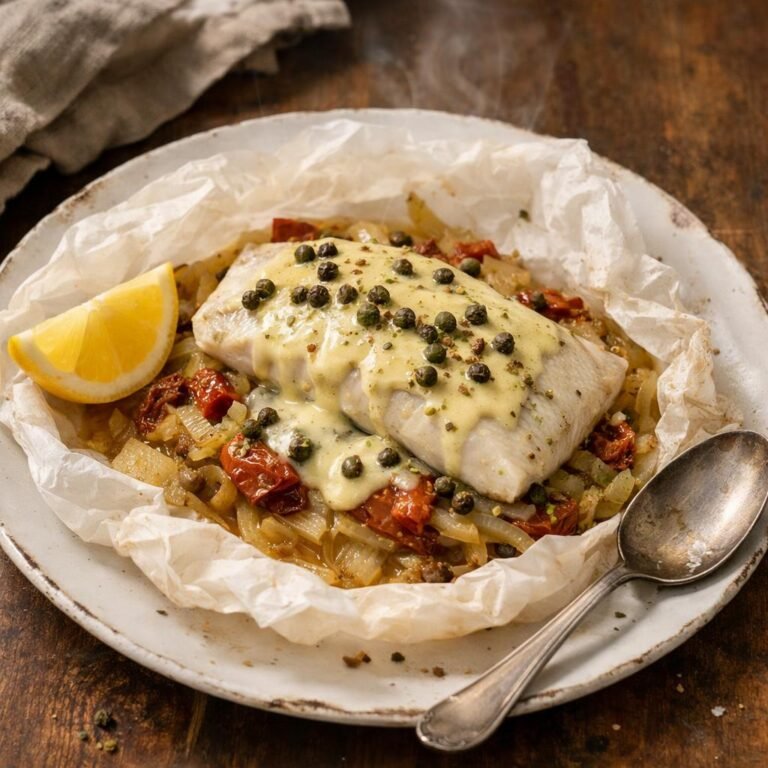 Papillote de lieu au poivre vert
