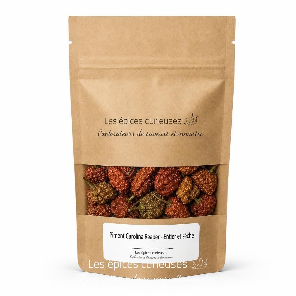 Piment Carolina Reaper - Entier et séché - Packaging - Les Épices Curieuses