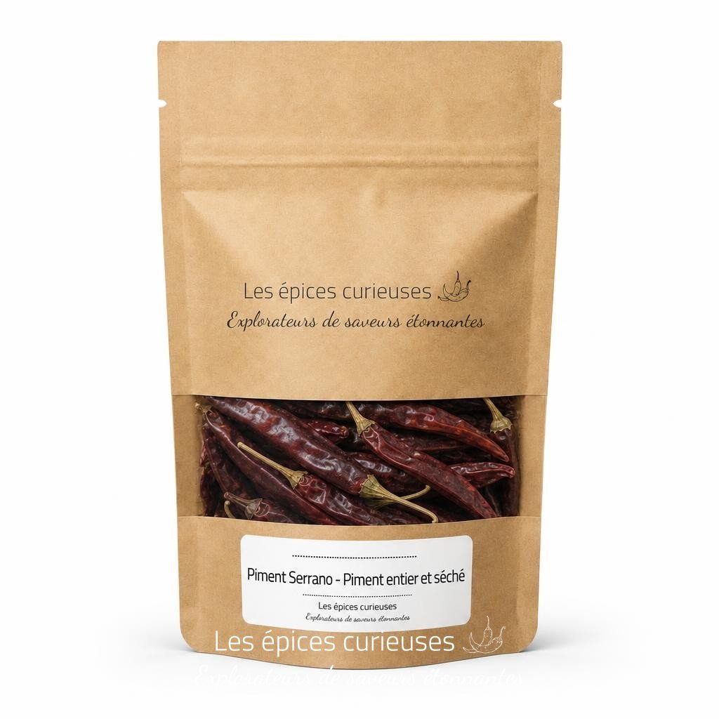 Piment Serrano - Piment entier et séché - Packaging - Les Épices Curieuses