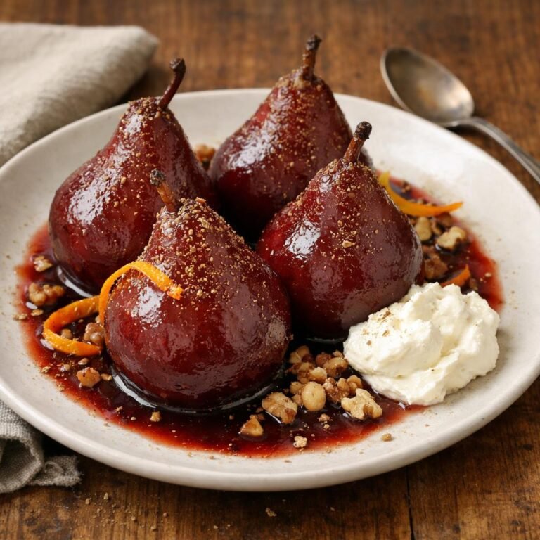 Poires pochées vin rouge