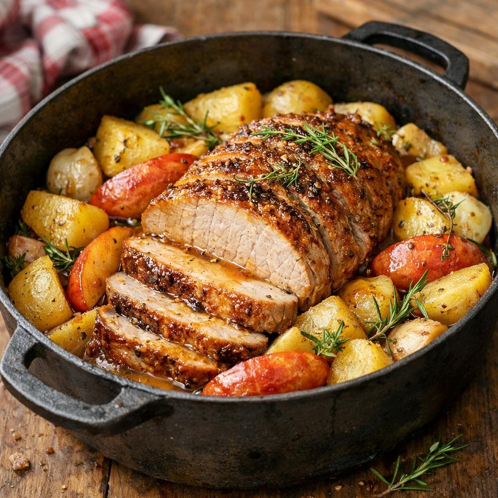 Rôti de porc aux pommes