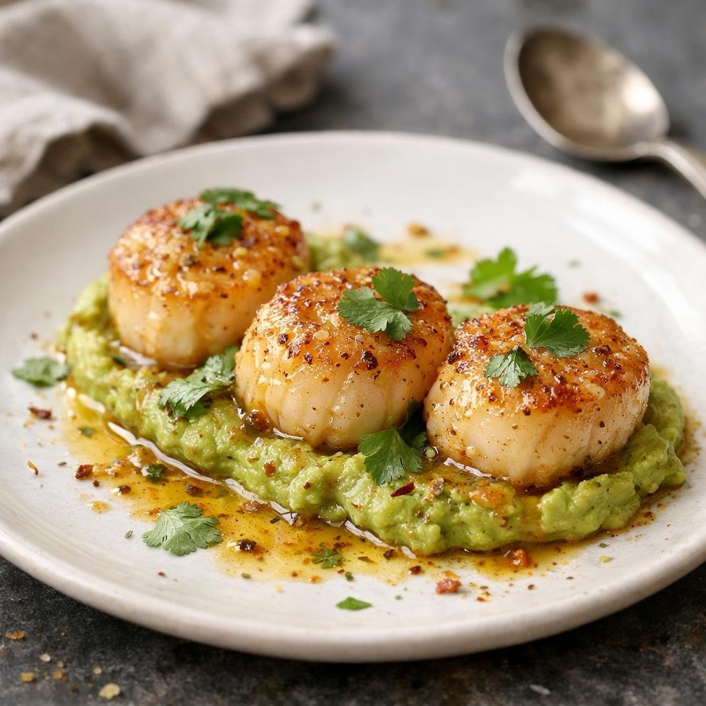 Saint‑Jacques beurre guacamole