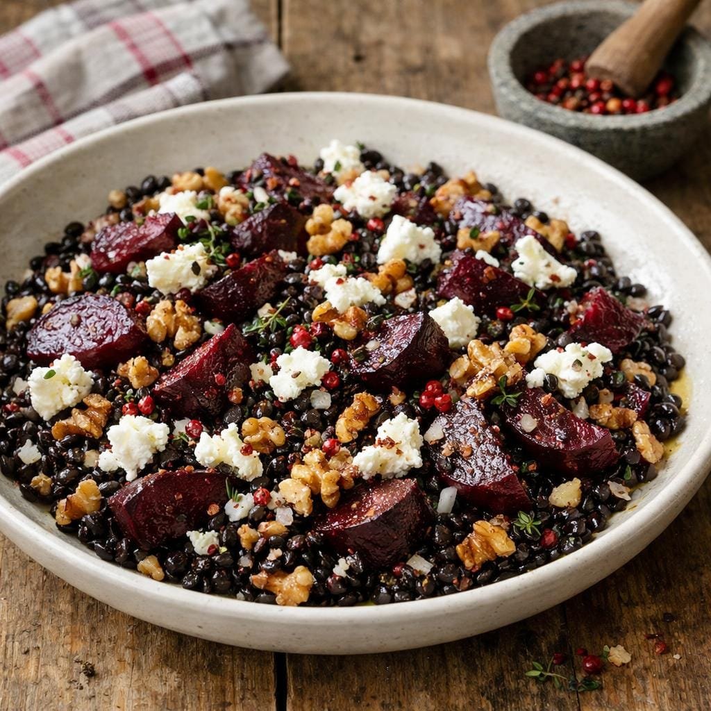 Salade tiède de lentilles beluga