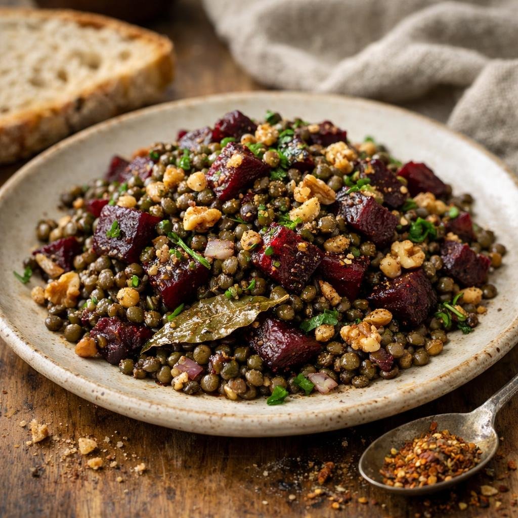 Salade tiède de lentilles