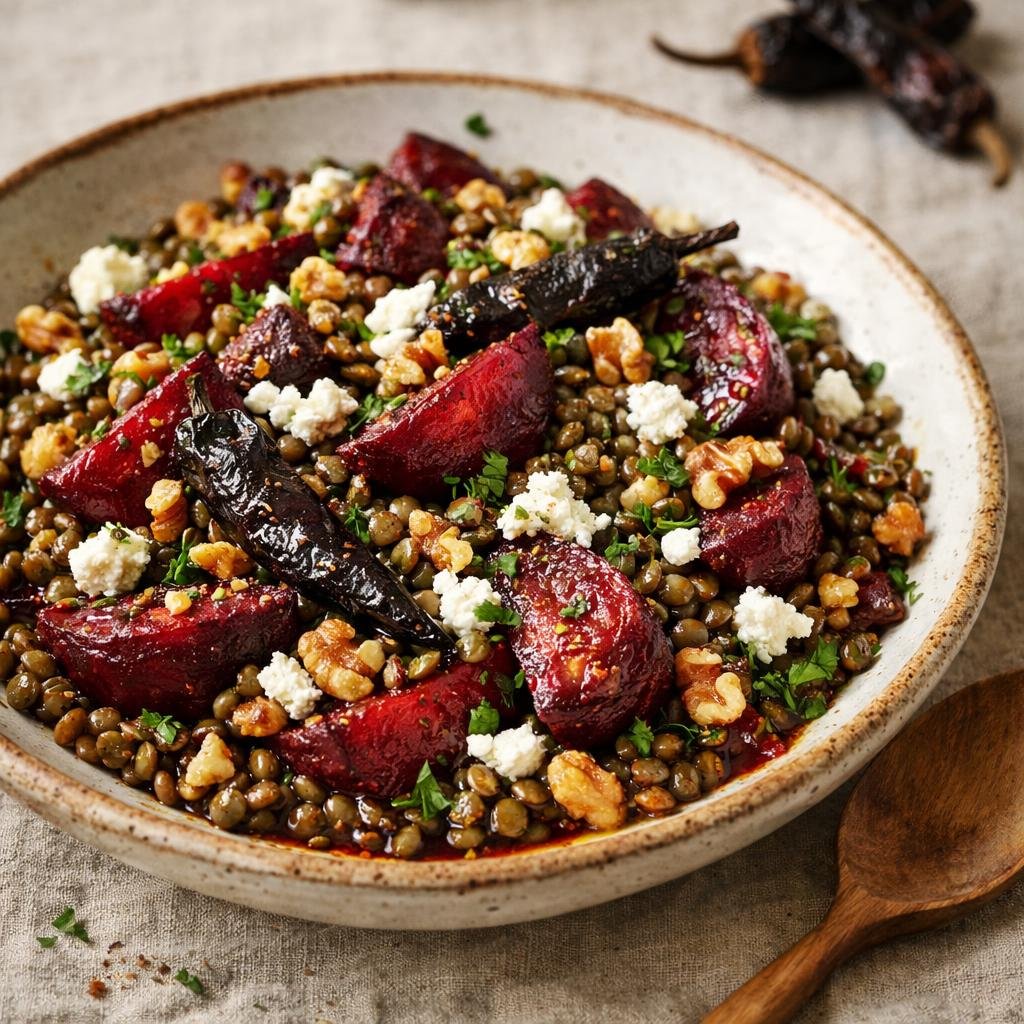 Salade tiède lentilles betterave
