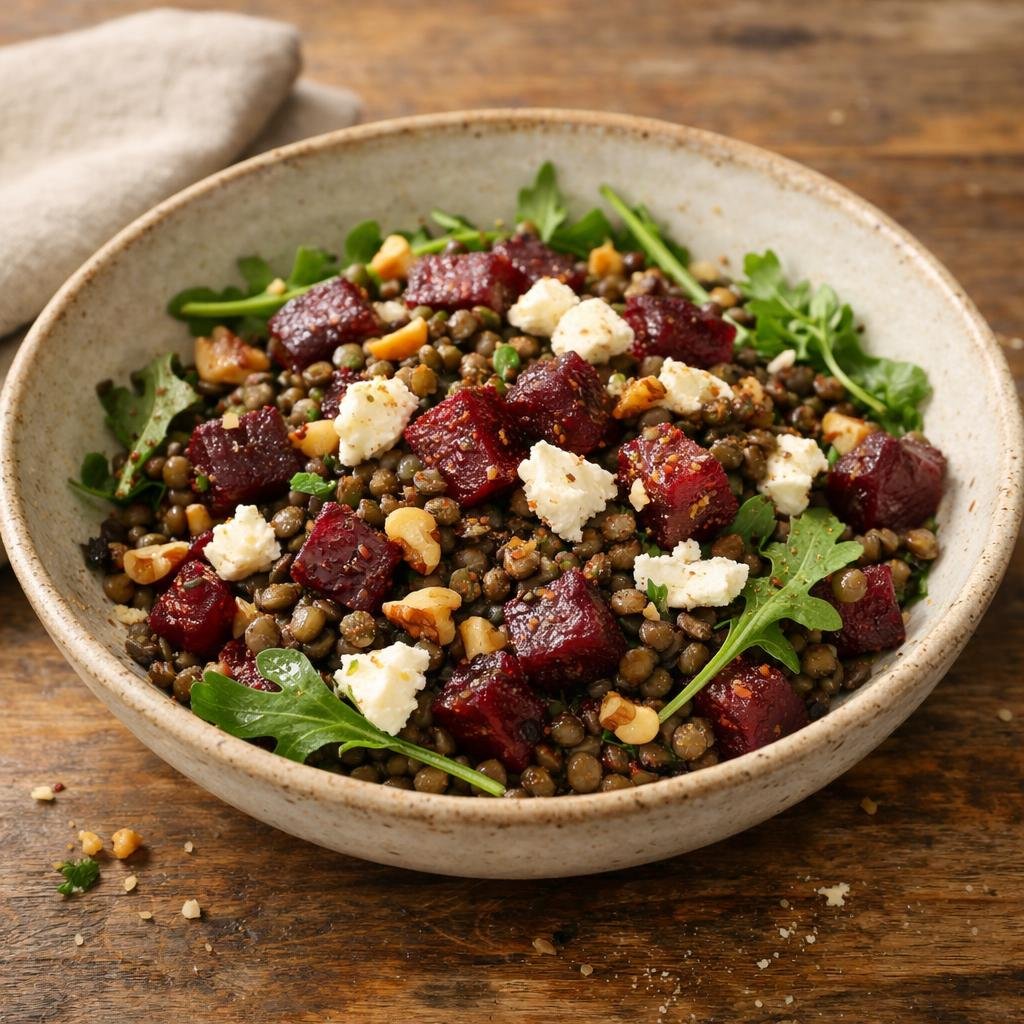 Salade tiède lentilles betterave