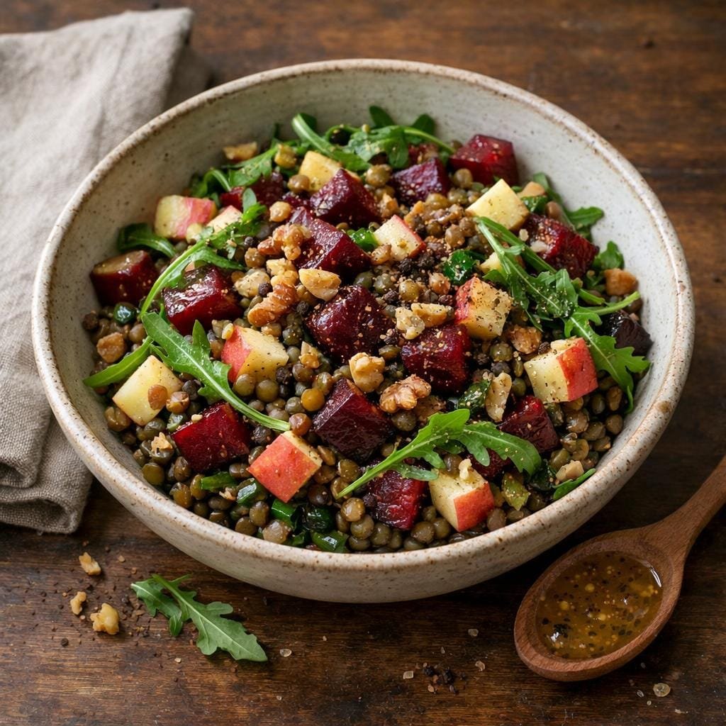 Salade tiède lentilles betterave