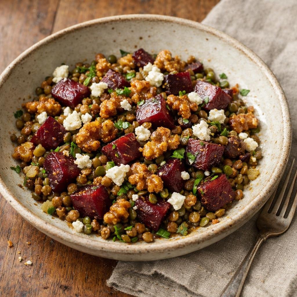 Salade tiède lentilles betteraves