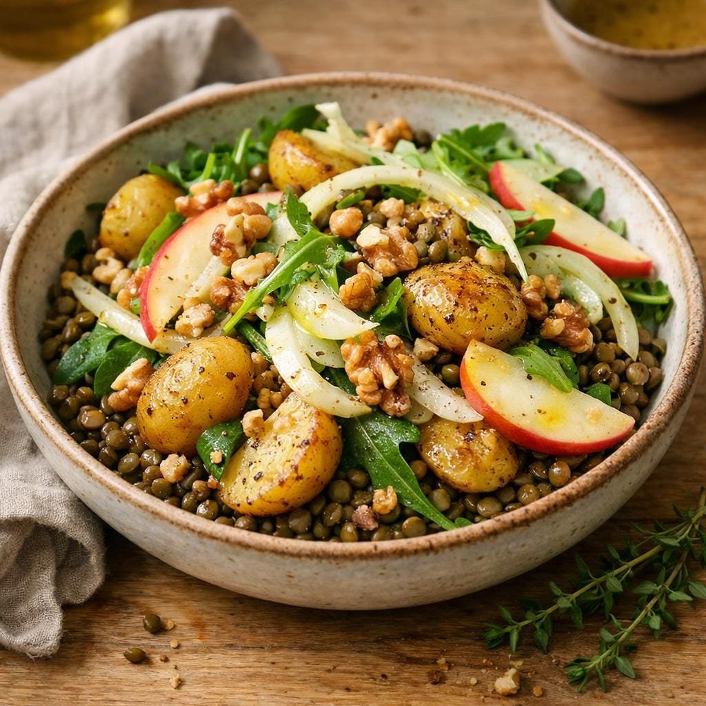 salade tiède lentilles pommes