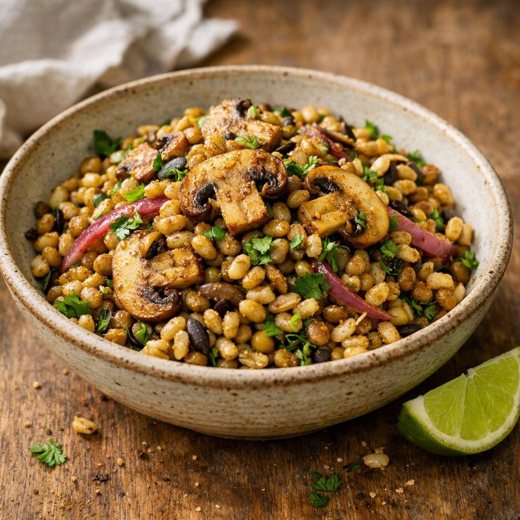 Salade tiède orge et lentilles