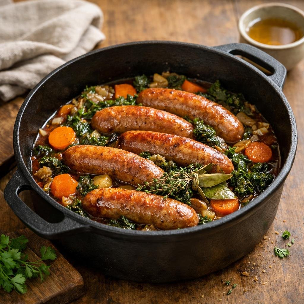saucisses braisées au vin