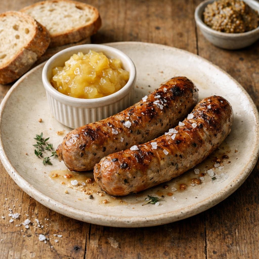 Saucisses grillées et fleur de sel