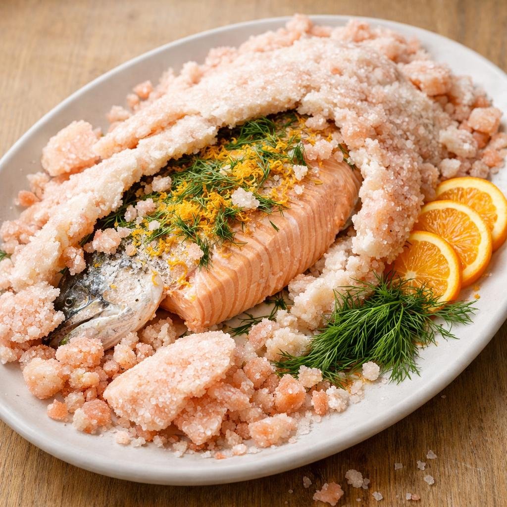 Saumon en croûte de sel rose
