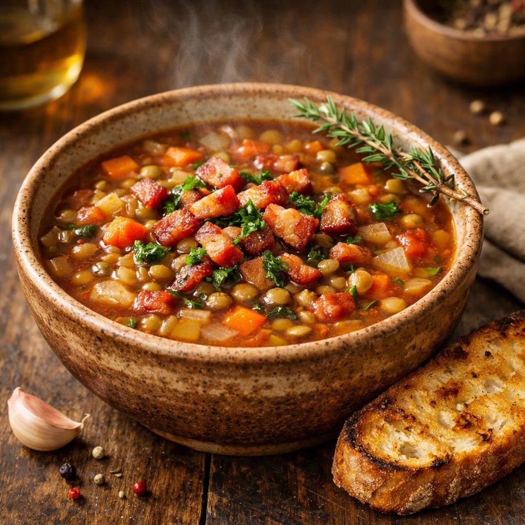 Soupe de lentilles fumée