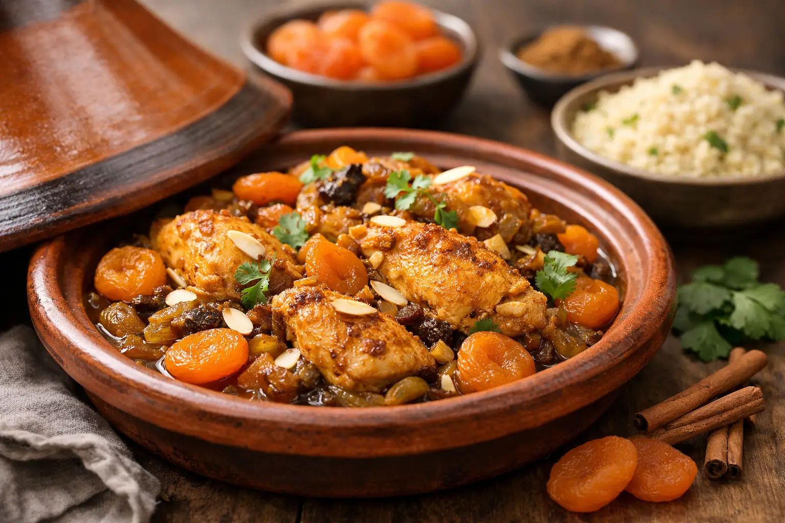 Tajine de poulet aux abricots secs parfumé