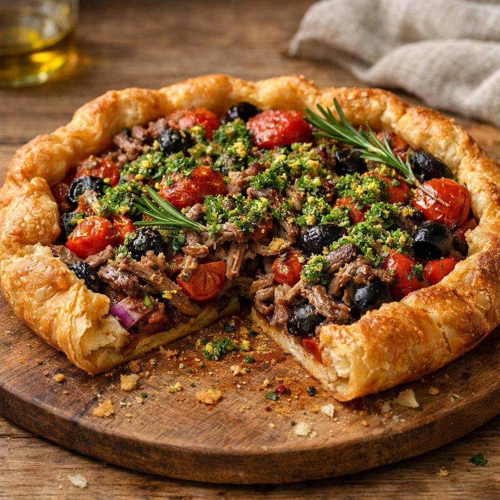 Tarte d'agneau confit