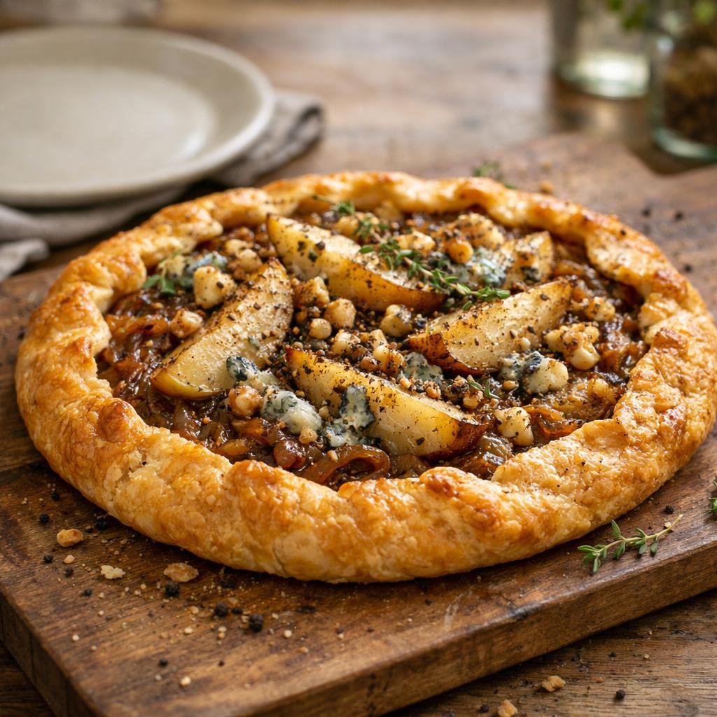 Tarte fine oignons poires