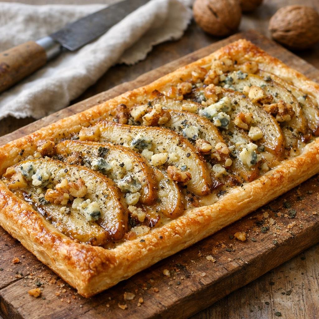Tarte fine poire roquefort