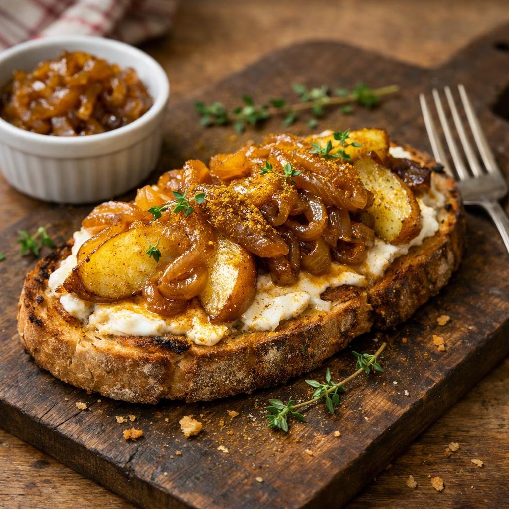 Tartine chèvre poires curry