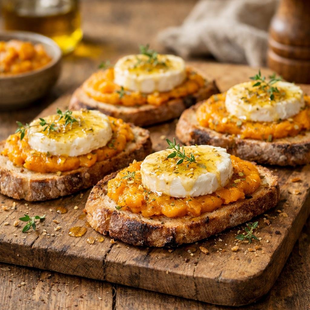 Tartine chèvre purée courge