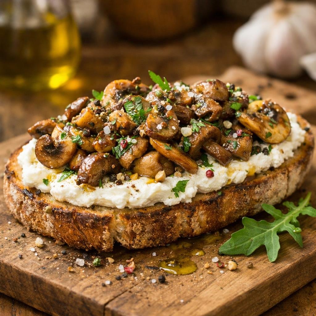 Tartine ricotta champignons