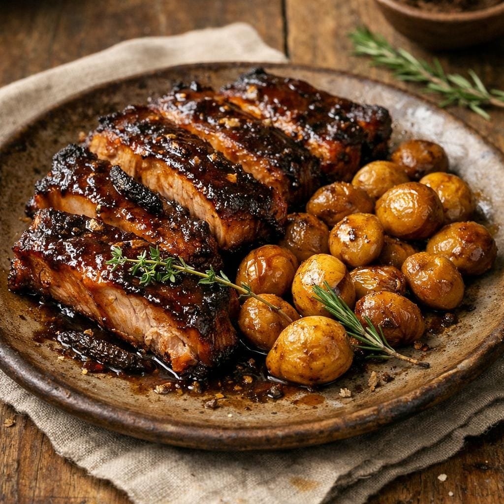 Travers de porc laqués