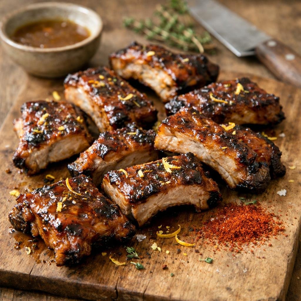 Travers de porc laqués
