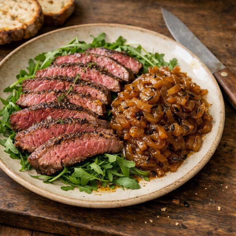 Bavette aux oignons confits