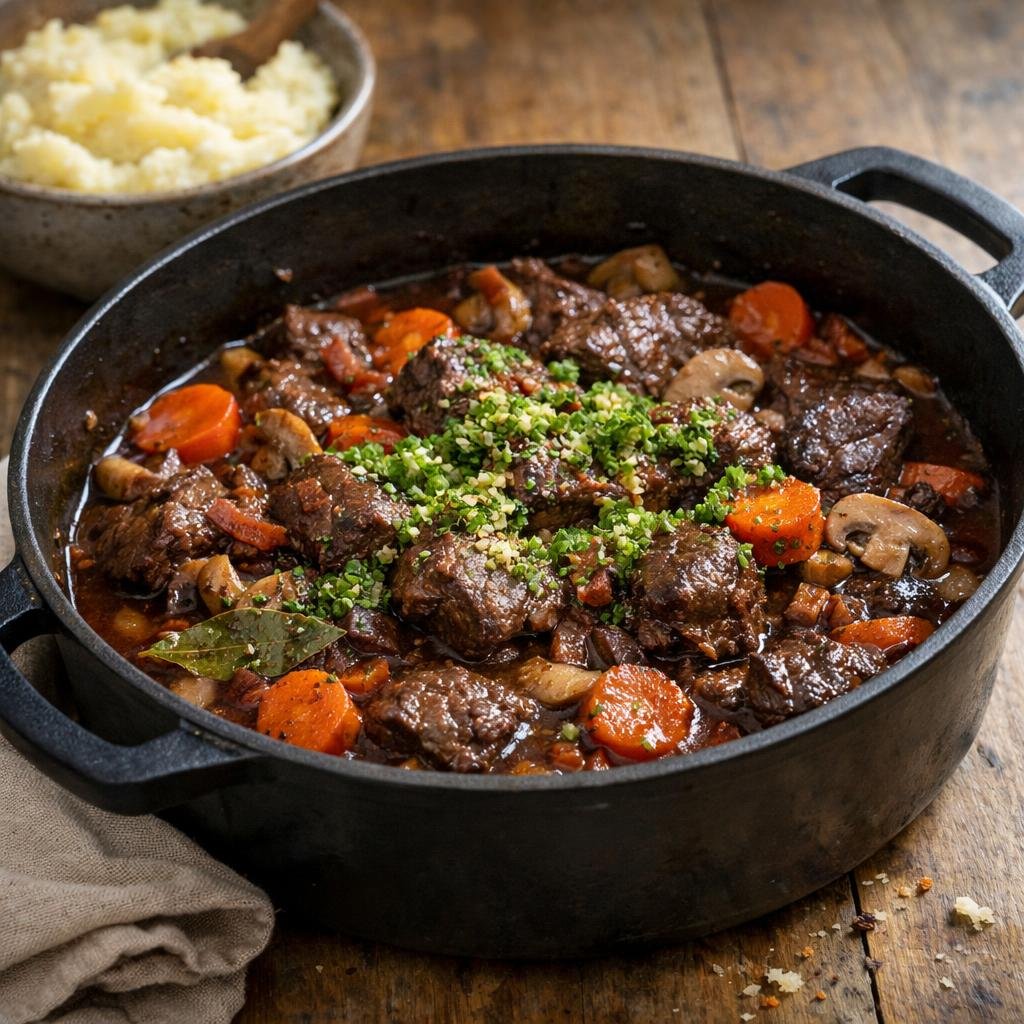 Bœuf mijoté façon bourguignon
