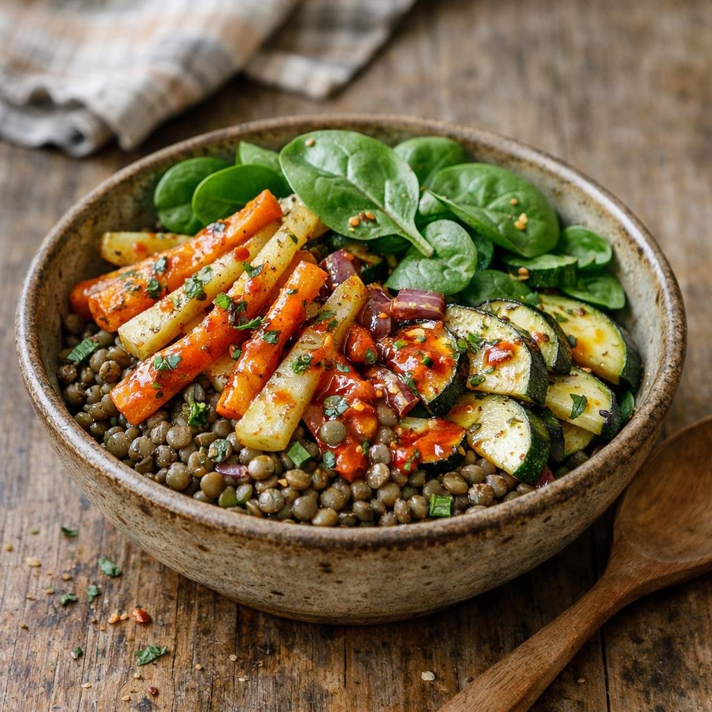 bol de lentilles et légumes
