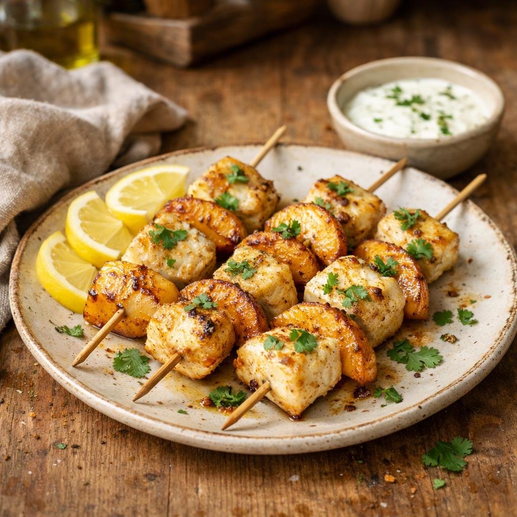 Brochettes lotte curry poisson