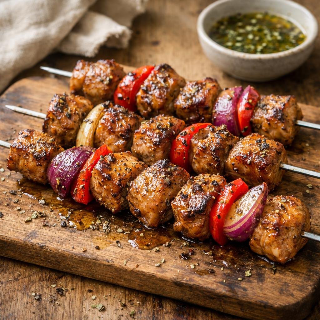 Brochettes de porc basilic